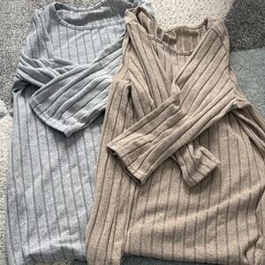 Cozy Ribbed Knit Sweater - Gray and Tan